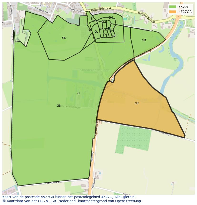 Afbeelding van het postcodegebied 4527 GR op de kaart.