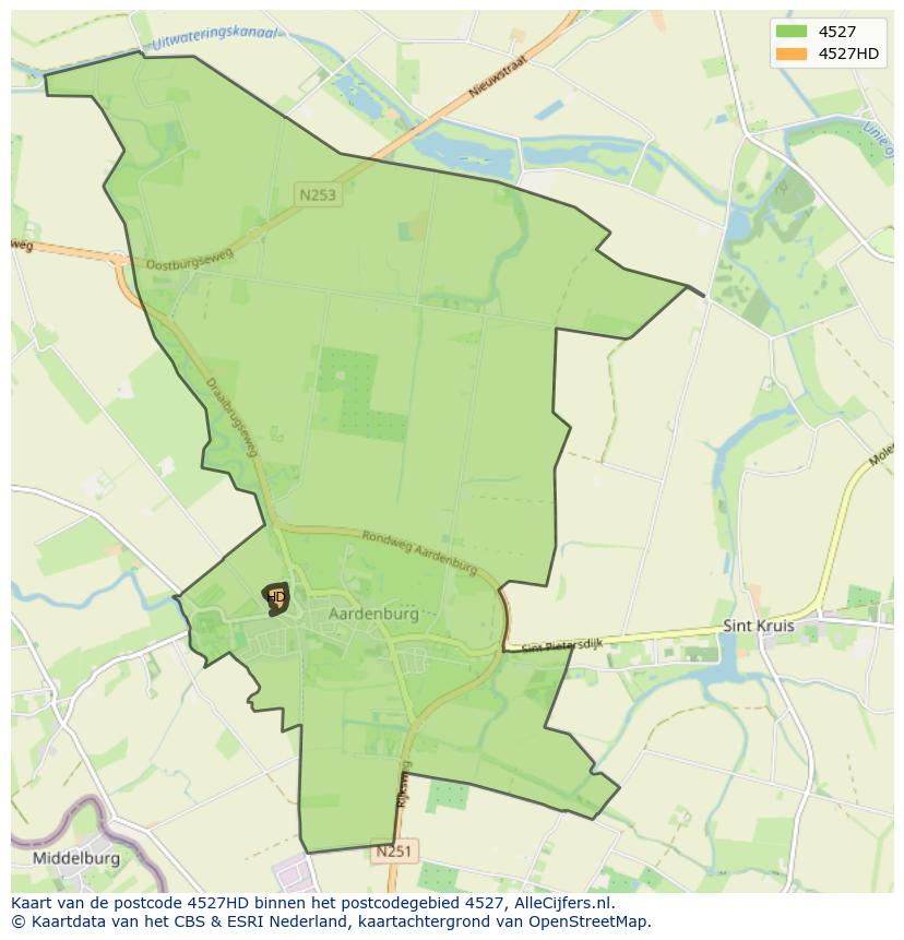 Afbeelding van het postcodegebied 4527 HD op de kaart.