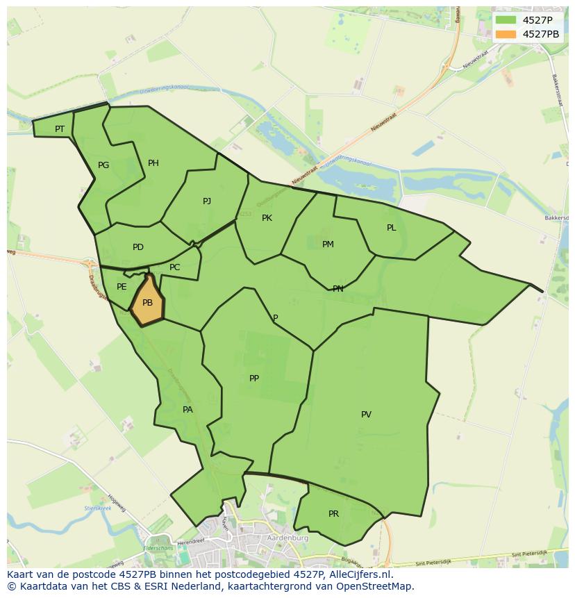Afbeelding van het postcodegebied 4527 PB op de kaart.