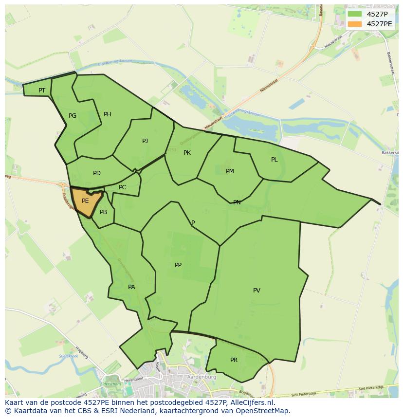 Afbeelding van het postcodegebied 4527 PE op de kaart.
