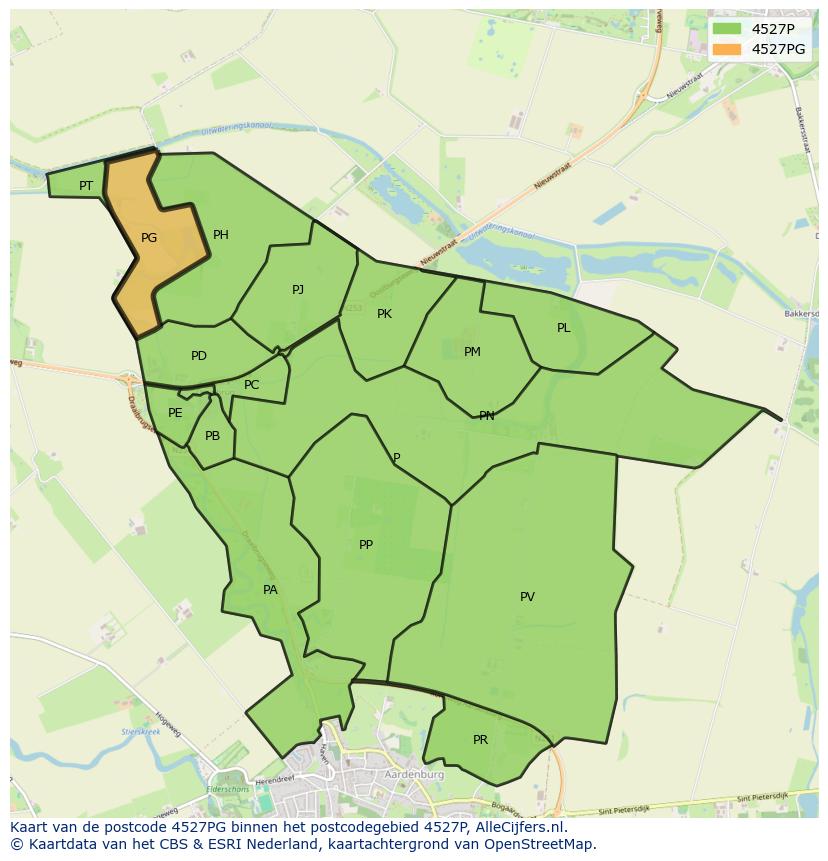 Afbeelding van het postcodegebied 4527 PG op de kaart.