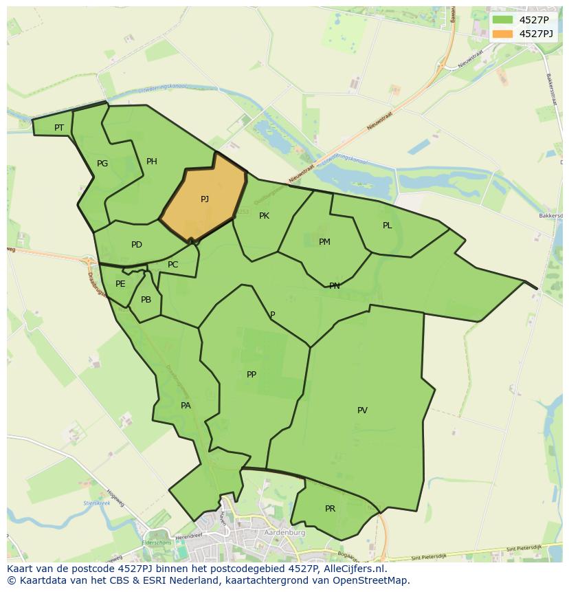 Afbeelding van het postcodegebied 4527 PJ op de kaart.