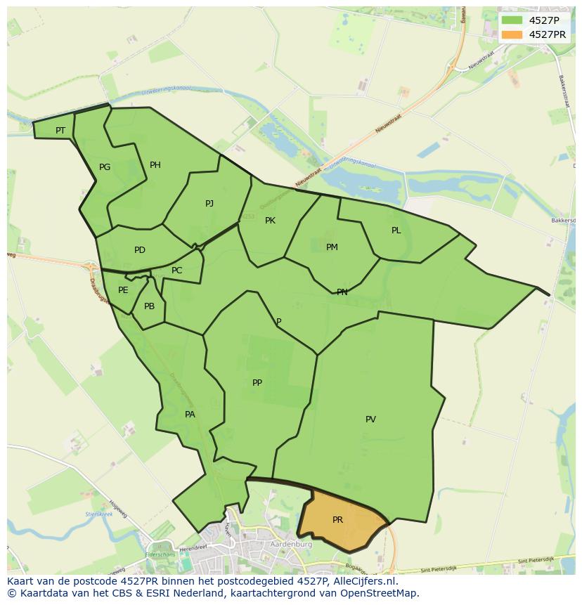 Afbeelding van het postcodegebied 4527 PR op de kaart.
