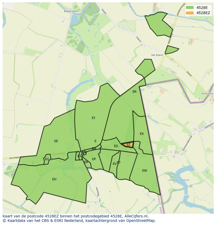 Afbeelding van het postcodegebied 4528 EZ op de kaart.