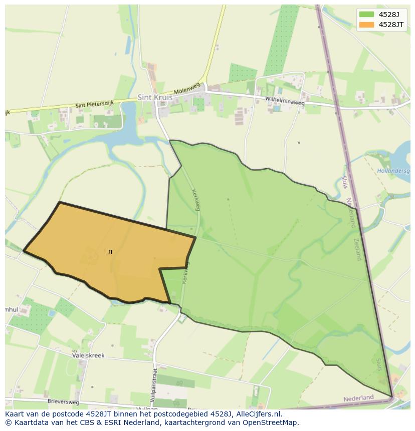 Afbeelding van het postcodegebied 4528 JT op de kaart.