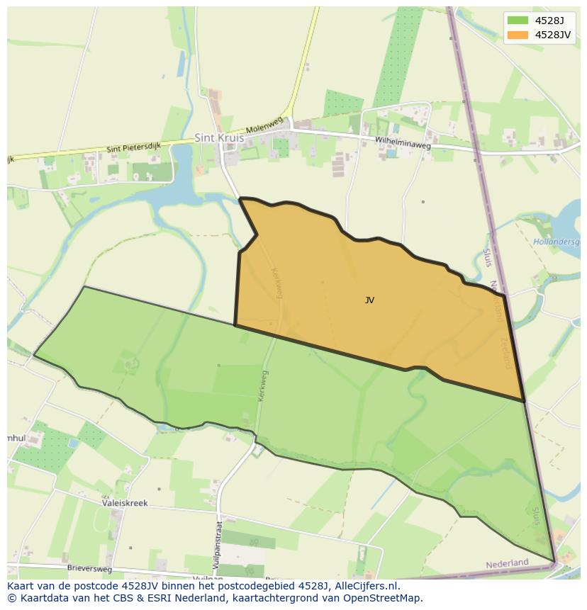 Afbeelding van het postcodegebied 4528 JV op de kaart.