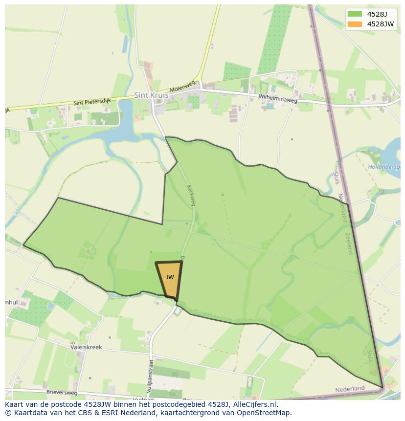 Afbeelding van het postcodegebied 4528 JW op de kaart.