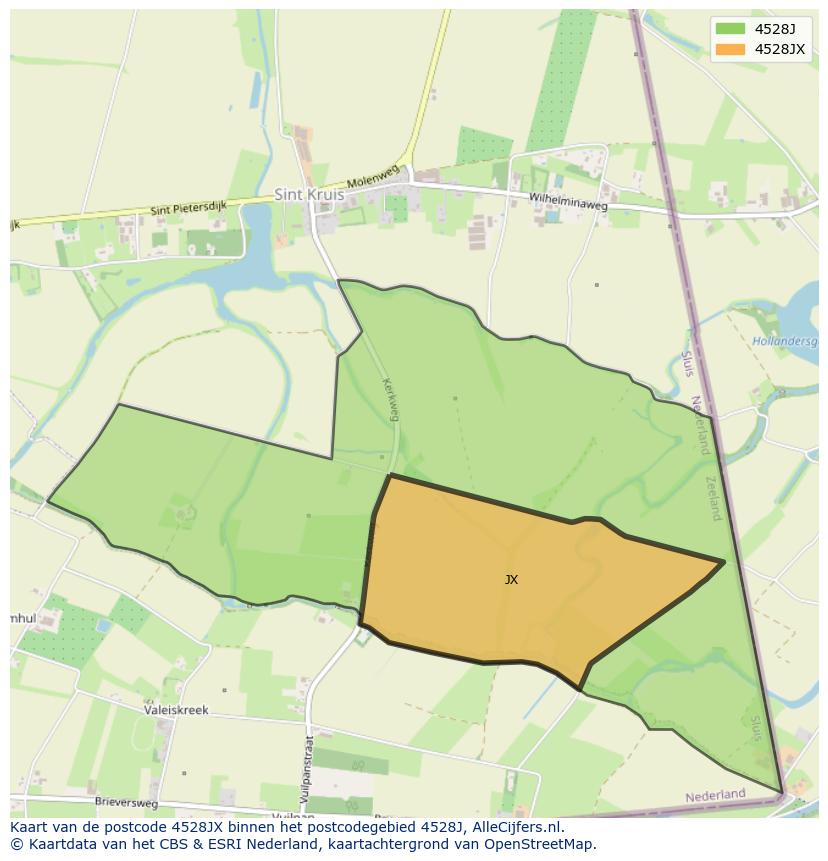 Afbeelding van het postcodegebied 4528 JX op de kaart.
