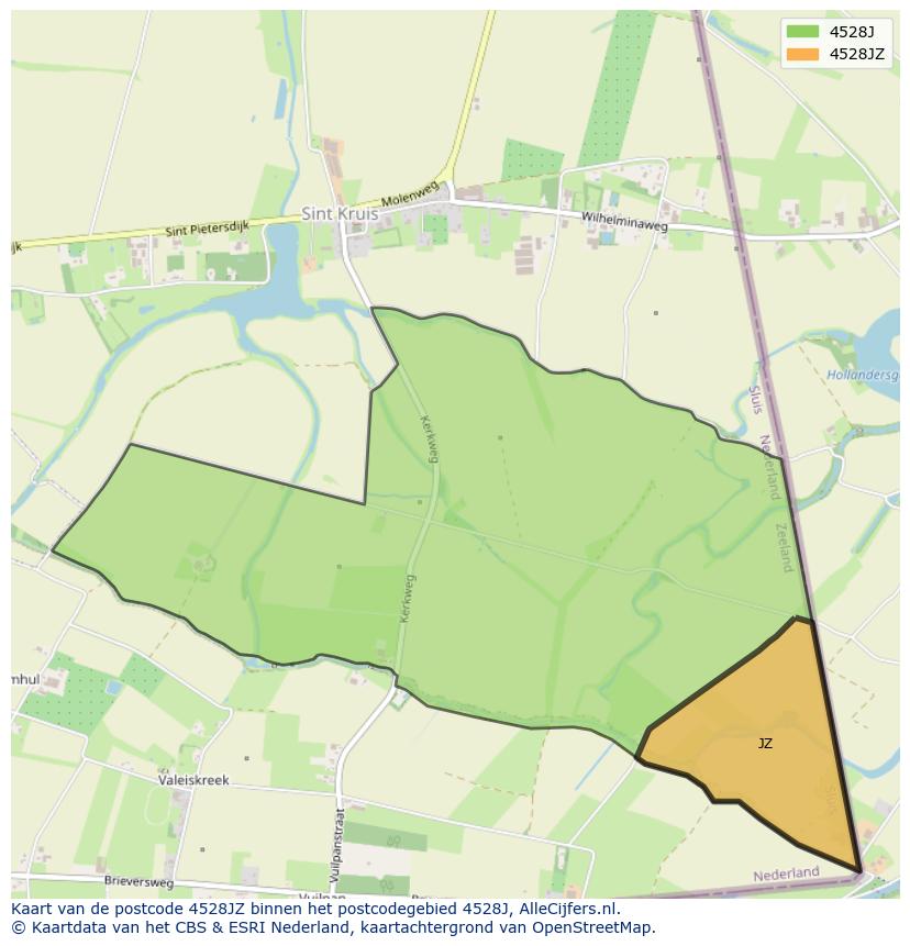 Afbeelding van het postcodegebied 4528 JZ op de kaart.