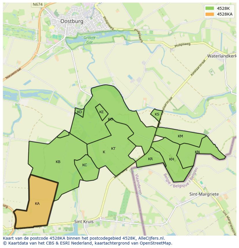Afbeelding van het postcodegebied 4528 KA op de kaart.