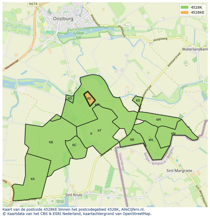 Afbeelding van het postcodegebied 4528 KE op de kaart.