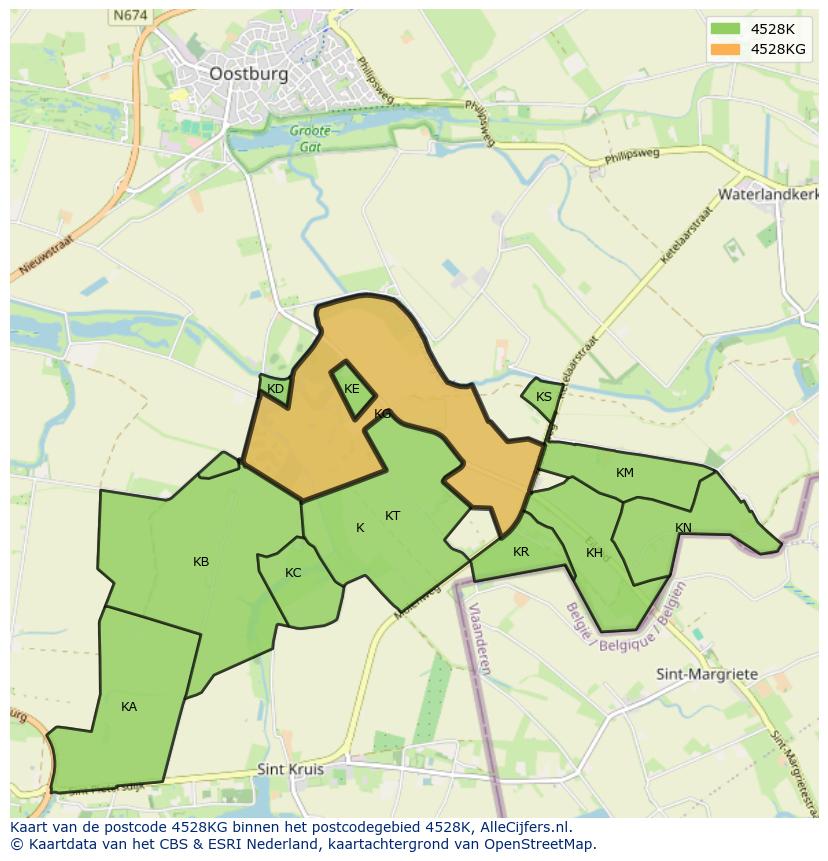 Afbeelding van het postcodegebied 4528 KG op de kaart.