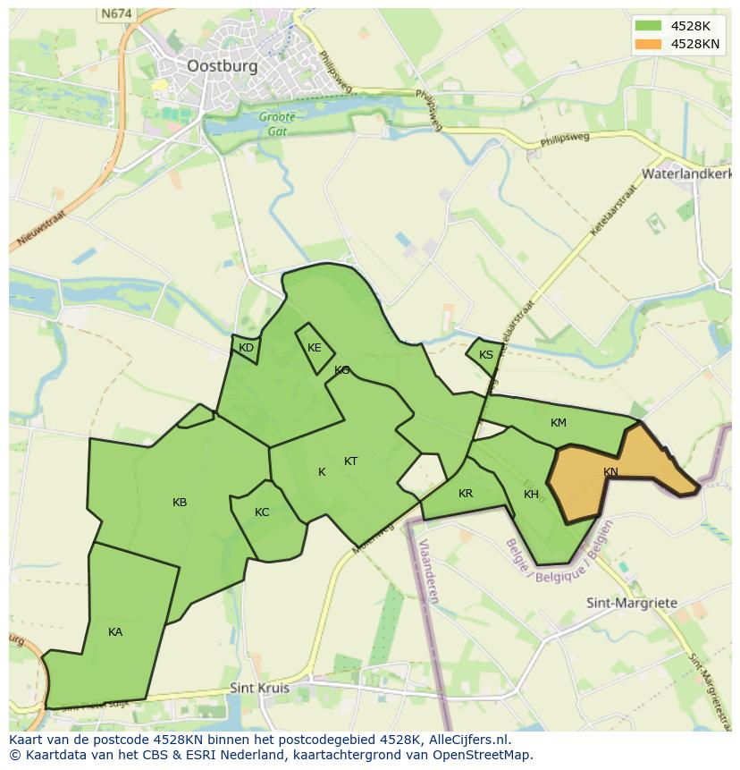 Afbeelding van het postcodegebied 4528 KN op de kaart.