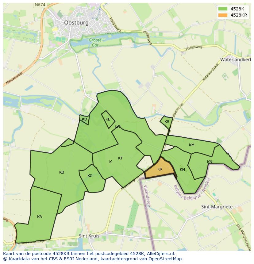 Afbeelding van het postcodegebied 4528 KR op de kaart.