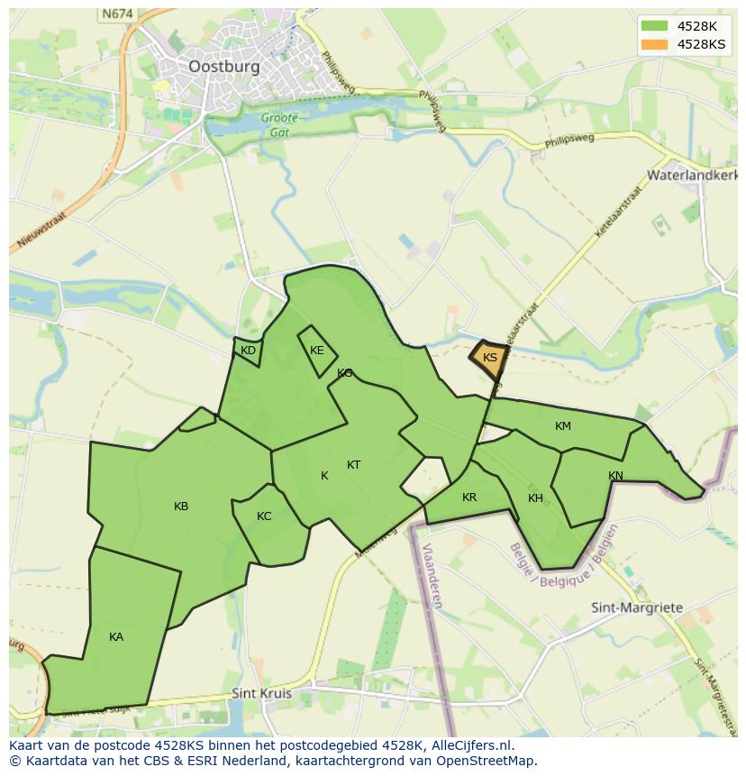 Afbeelding van het postcodegebied 4528 KS op de kaart.