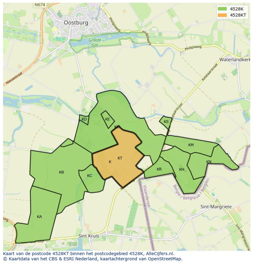 Afbeelding van het postcodegebied 4528 KT op de kaart.