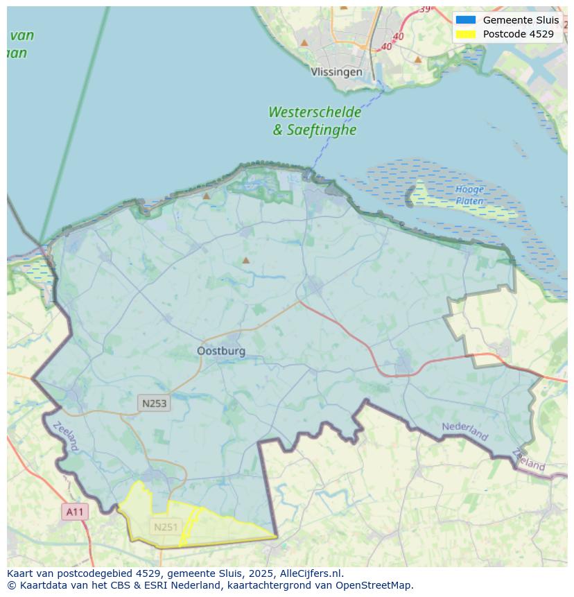 Afbeelding van het postcodegebied 4529 op de kaart.