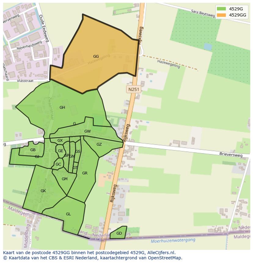 Afbeelding van het postcodegebied 4529 GG op de kaart.