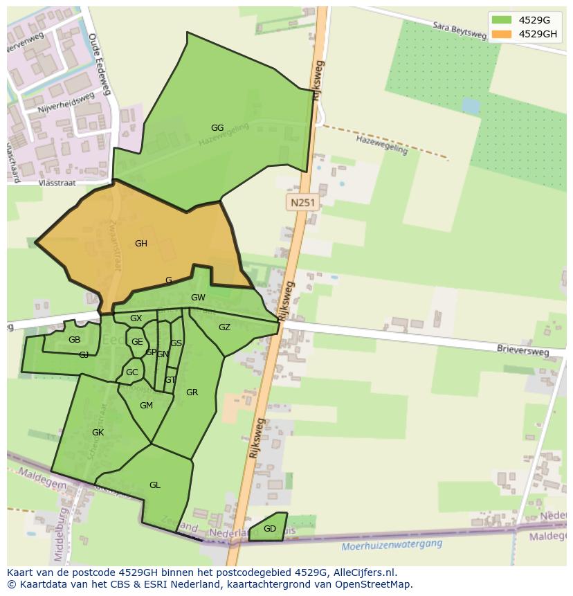 Afbeelding van het postcodegebied 4529 GH op de kaart.