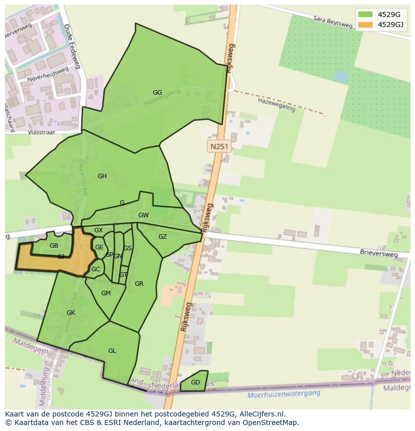 Afbeelding van het postcodegebied 4529 GJ op de kaart.