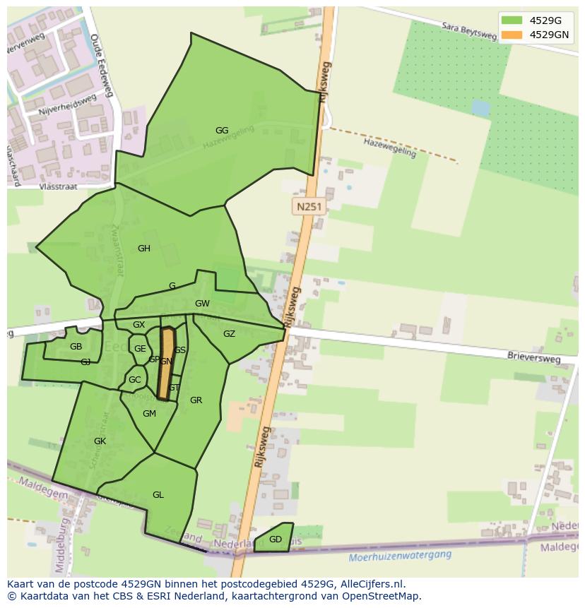 Afbeelding van het postcodegebied 4529 GN op de kaart.