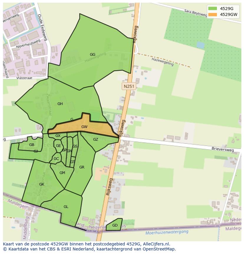 Afbeelding van het postcodegebied 4529 GW op de kaart.