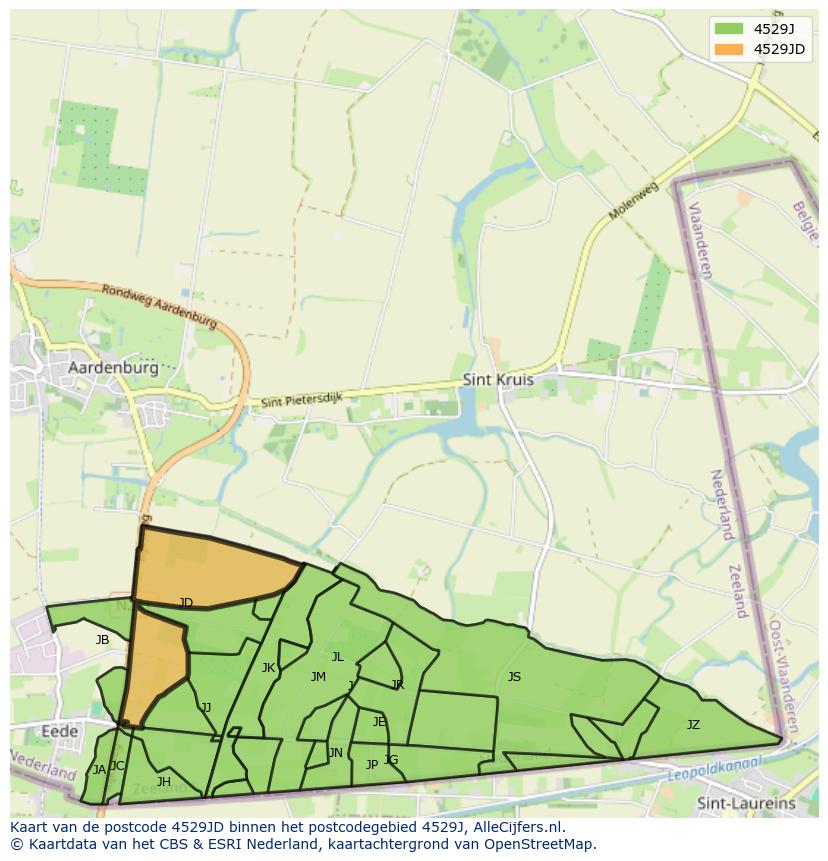 Afbeelding van het postcodegebied 4529 JD op de kaart.