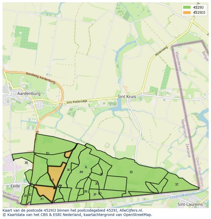 Afbeelding van het postcodegebied 4529 JJ op de kaart.
