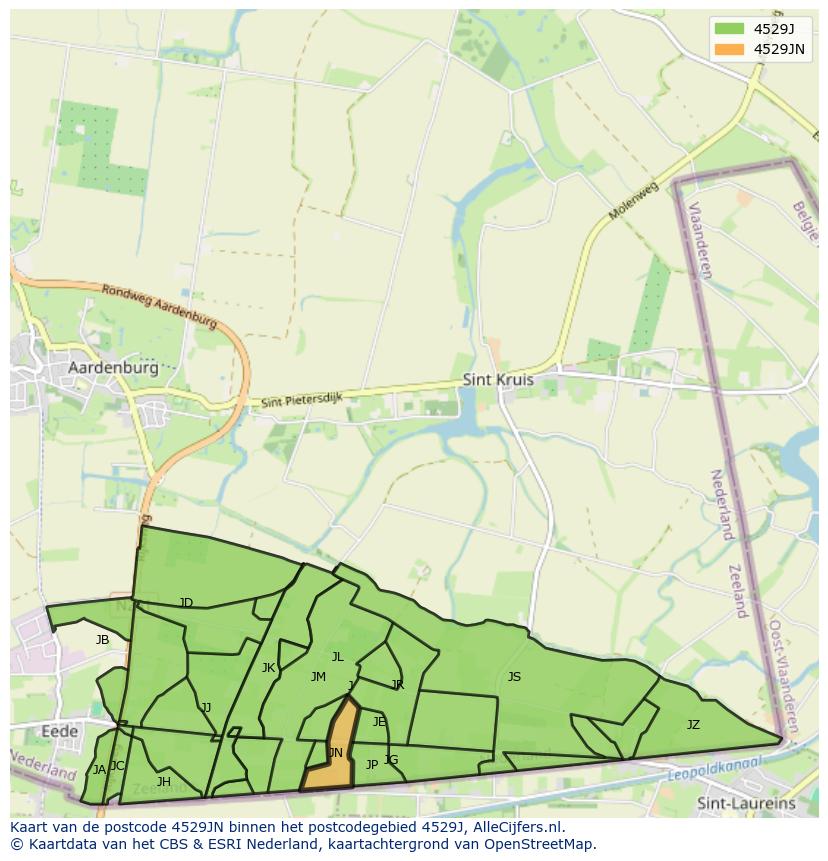 Afbeelding van het postcodegebied 4529 JN op de kaart.