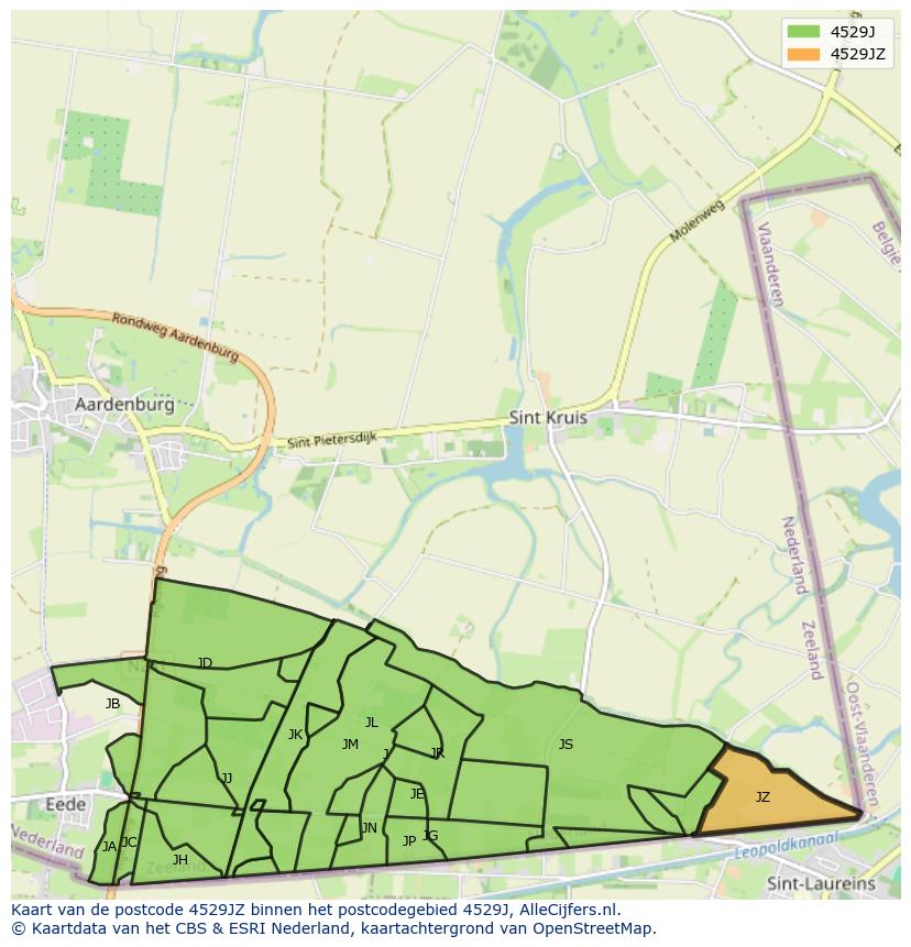 Afbeelding van het postcodegebied 4529 JZ op de kaart.