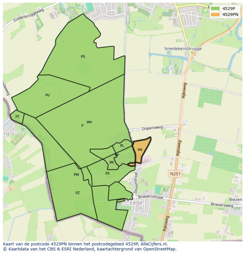 Afbeelding van het postcodegebied 4529 PN op de kaart.