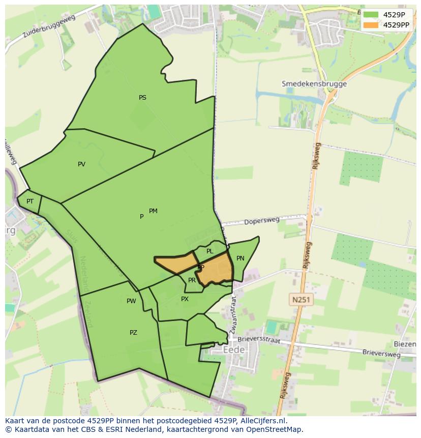 Afbeelding van het postcodegebied 4529 PP op de kaart.