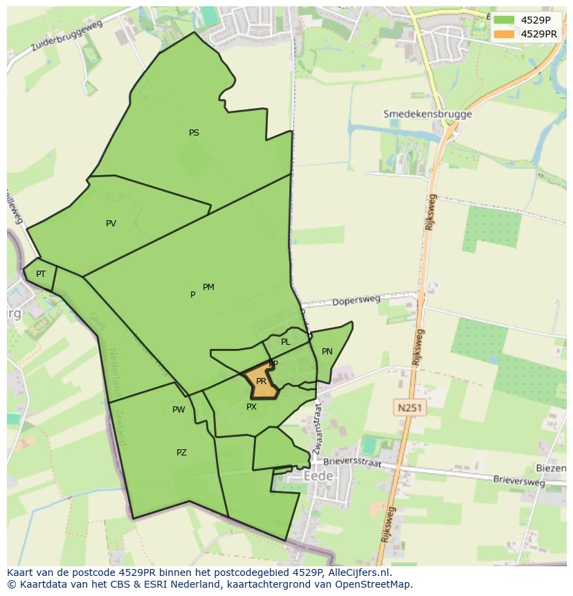Afbeelding van het postcodegebied 4529 PR op de kaart.