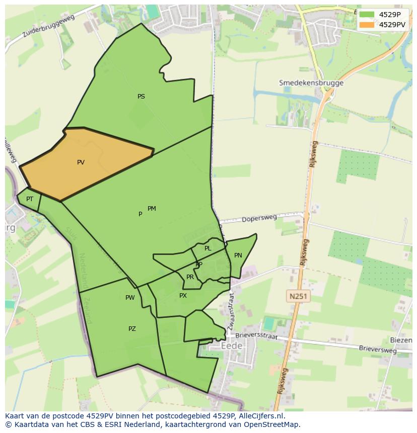 Afbeelding van het postcodegebied 4529 PV op de kaart.