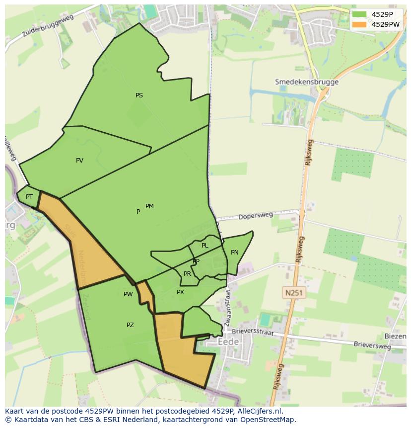 Afbeelding van het postcodegebied 4529 PW op de kaart.