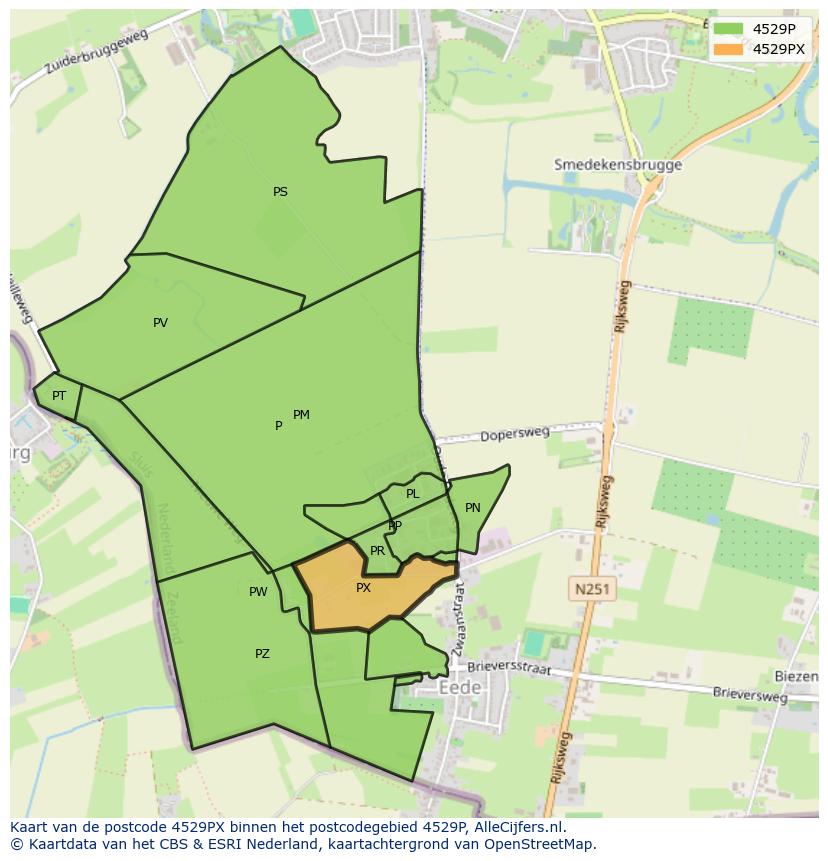 Afbeelding van het postcodegebied 4529 PX op de kaart.