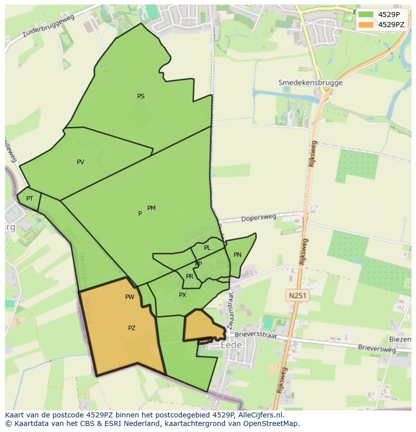 Afbeelding van het postcodegebied 4529 PZ op de kaart.
