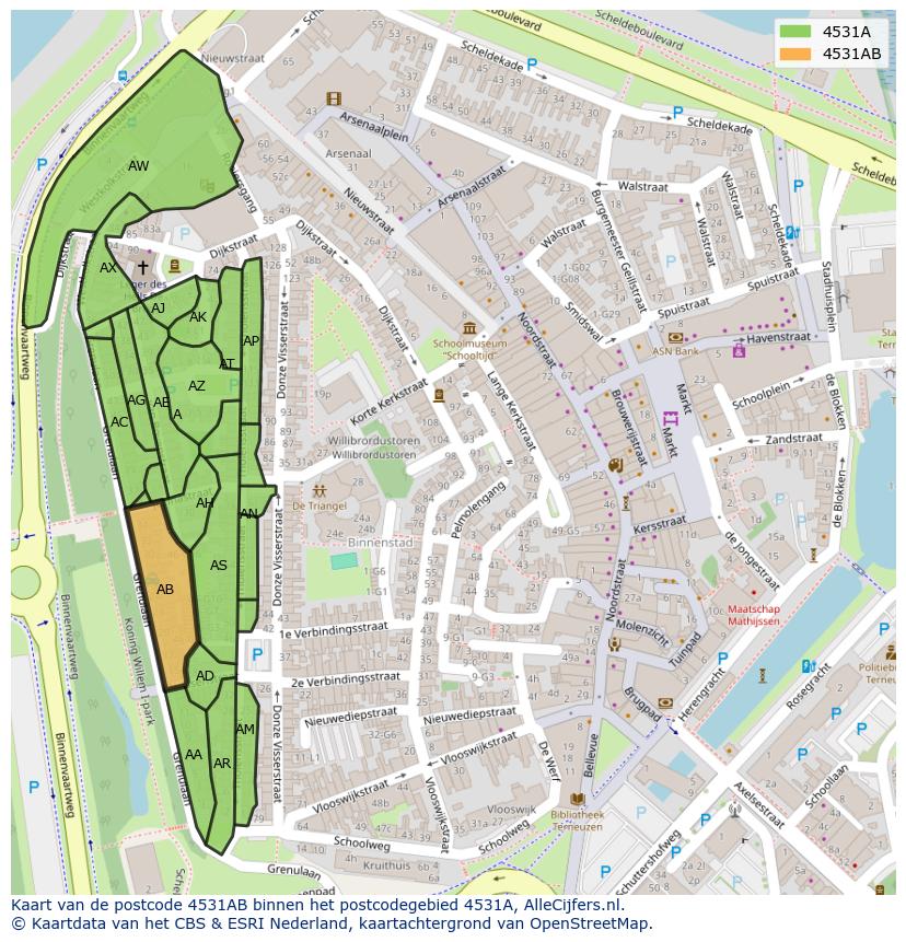 Afbeelding van het postcodegebied 4531 AB op de kaart.