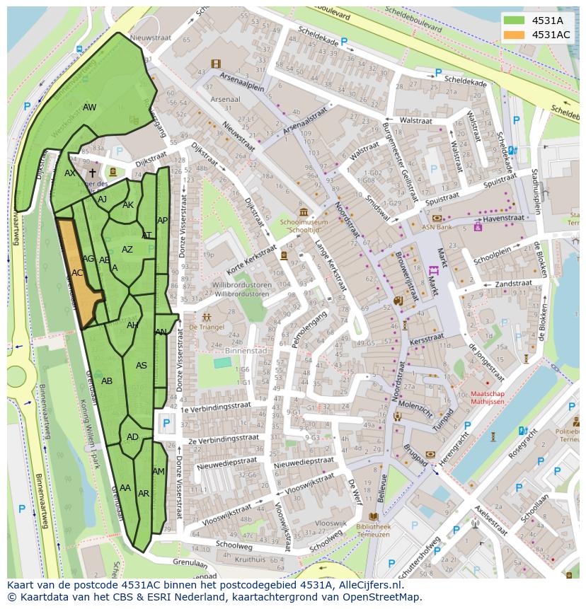 Afbeelding van het postcodegebied 4531 AC op de kaart.