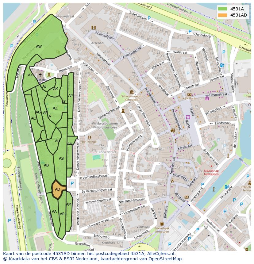 Afbeelding van het postcodegebied 4531 AD op de kaart.