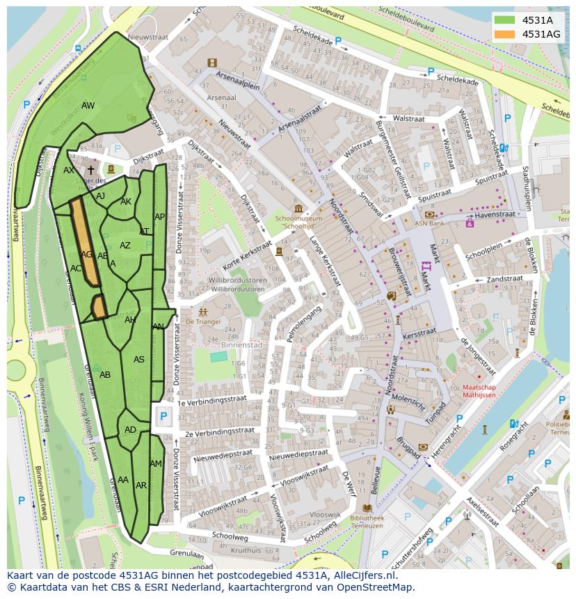 Afbeelding van het postcodegebied 4531 AG op de kaart.