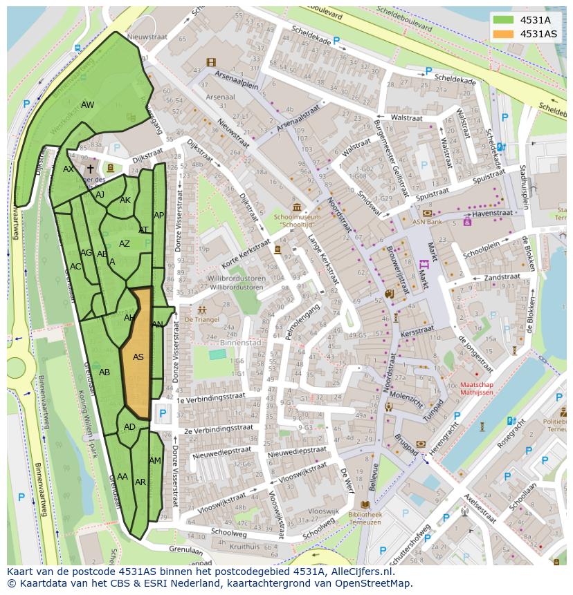 Afbeelding van het postcodegebied 4531 AS op de kaart.