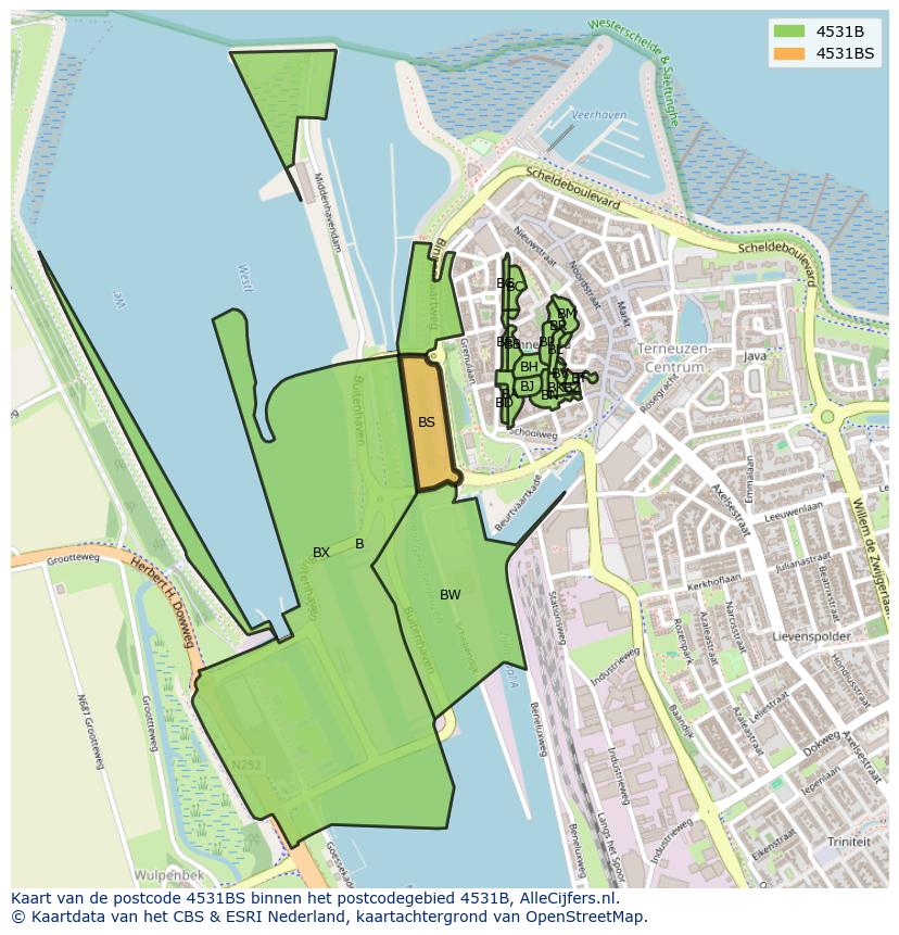 Afbeelding van het postcodegebied 4531 BS op de kaart.