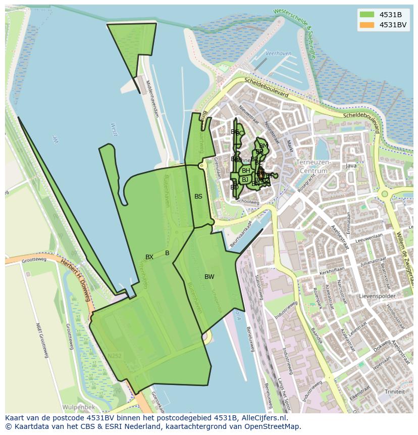 Afbeelding van het postcodegebied 4531 BV op de kaart.