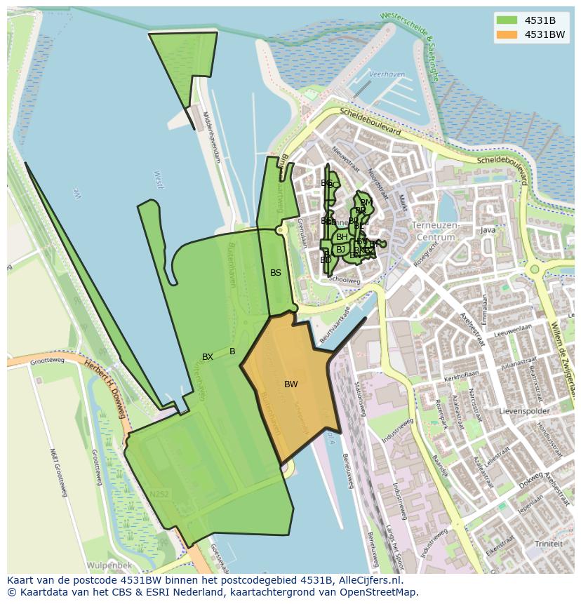 Afbeelding van het postcodegebied 4531 BW op de kaart.