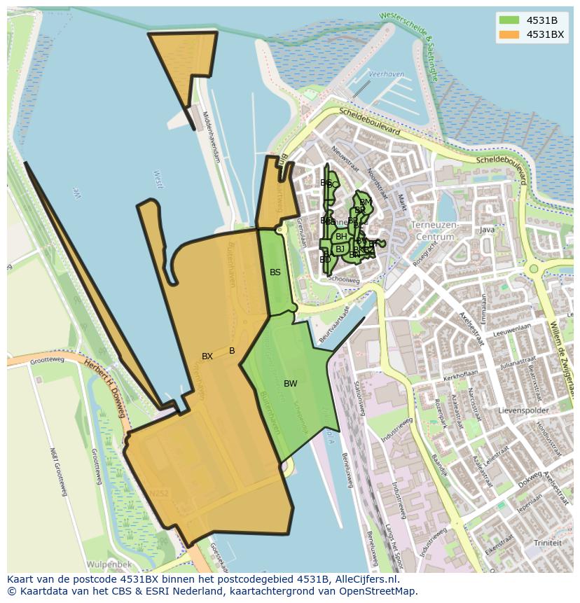 Afbeelding van het postcodegebied 4531 BX op de kaart.