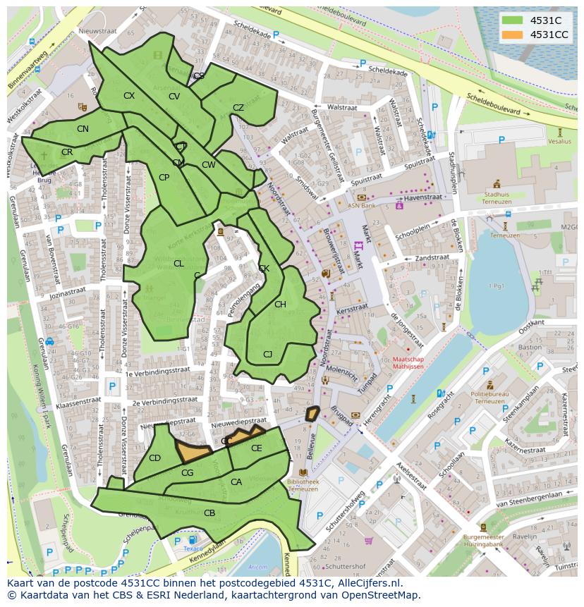 Afbeelding van het postcodegebied 4531 CC op de kaart.