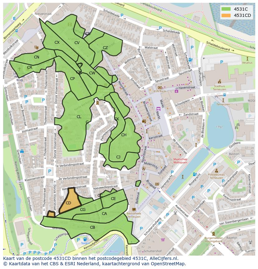 Afbeelding van het postcodegebied 4531 CD op de kaart.