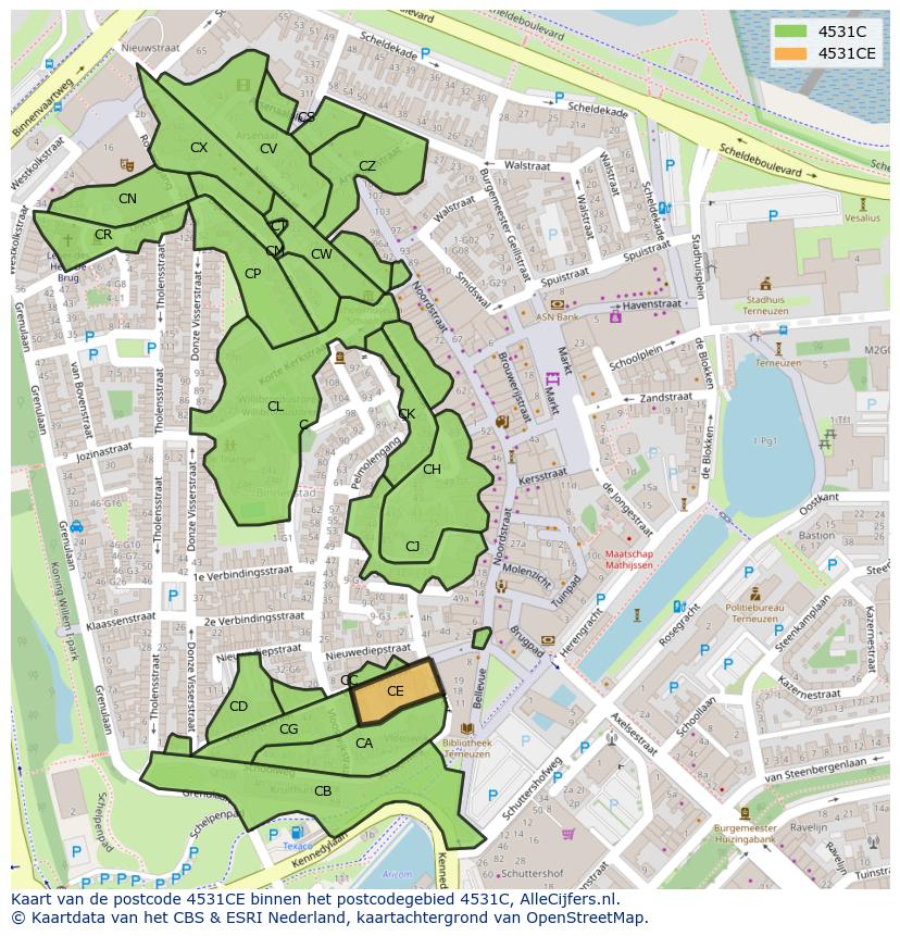 Afbeelding van het postcodegebied 4531 CE op de kaart.