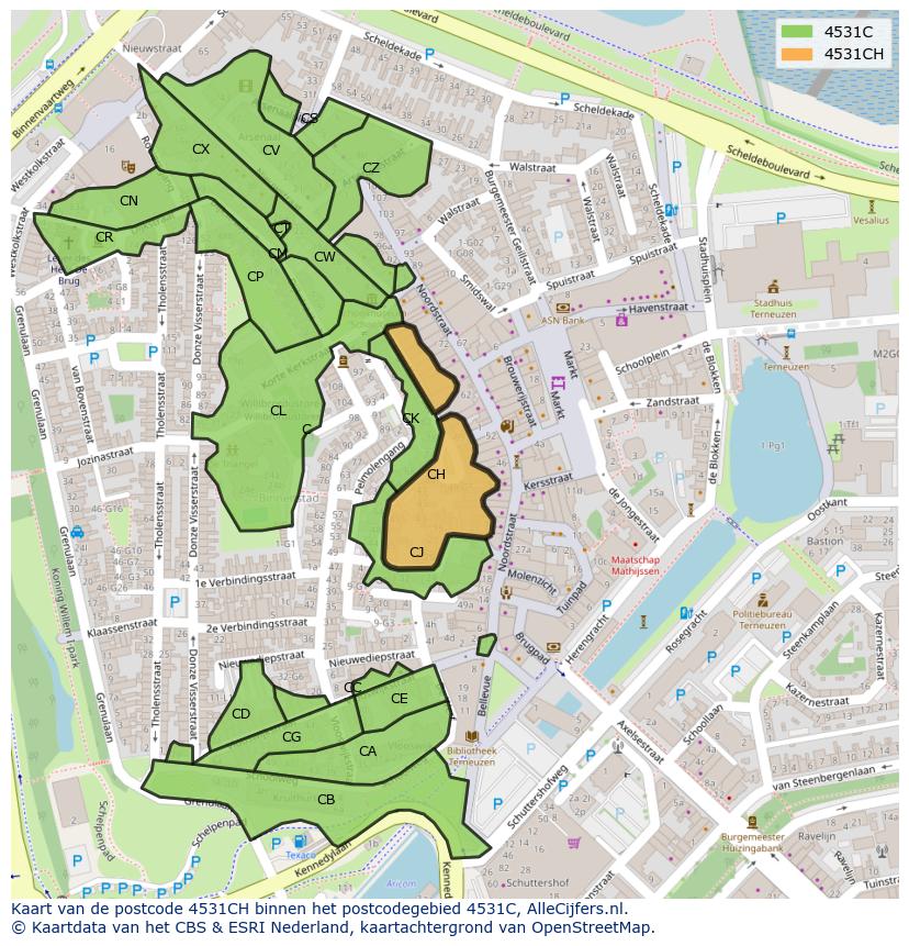 Afbeelding van het postcodegebied 4531 CH op de kaart.